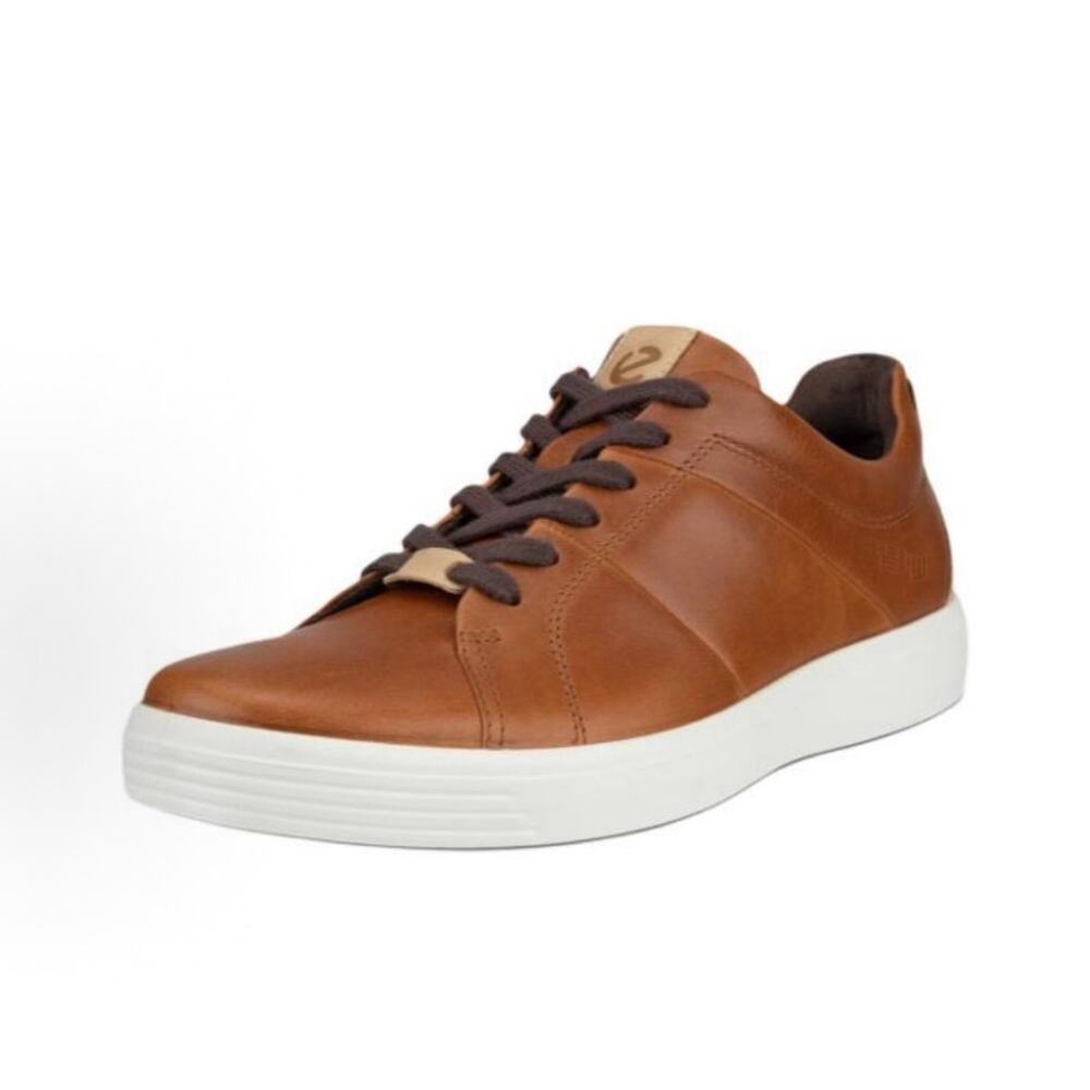 ECCO MEN'S 49 SOFT CLASSIC AMBER POWDER BROWN LEATHER SNEAKERS NIB 85777460551